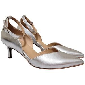Naturalizer Women Evelyn Kitten Heel Ankle Strap Pump Heels Size US 5M Silver